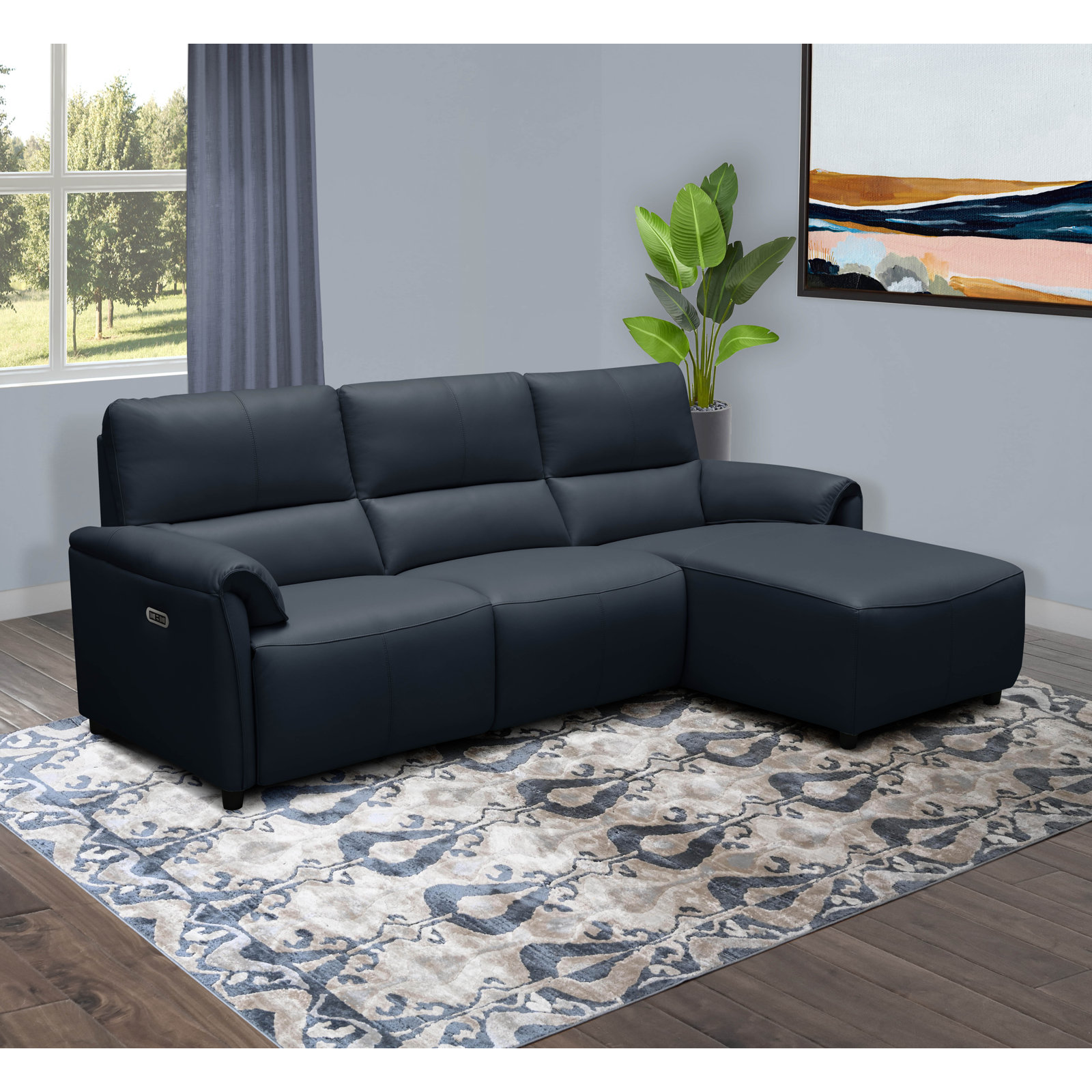 Latitude Run Jessica Top Grain Leather Power Reclining Chaise Sectional with Power Headrests